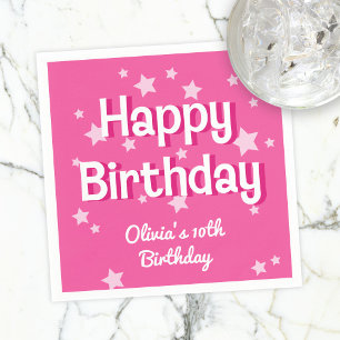 Retro Hübsch rosa Sterne Happy Birthday Serviette