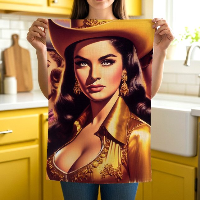 Retro-hübsche Cowgirls Geschirrtuch (Von Creator hochgeladen)
