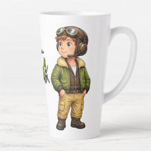 Retro-Hubschrauber-Pilot-Junge mit Vintage-Chopper Milchtasse
