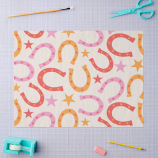 Retro-Hufeisenmuster mit Sternen in Orange Pink Seidenpapier