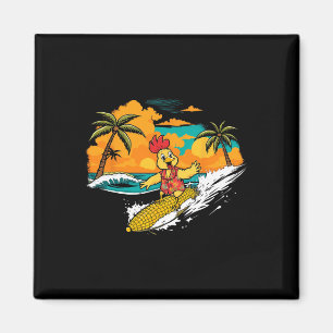 Retro-Huhn-Surfing-Mais-tropische hawaiianische Ku Magnet