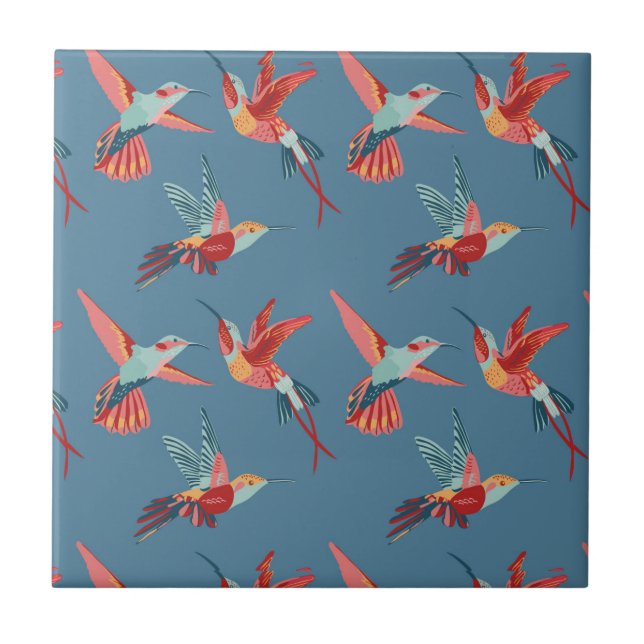 Retro Hummingbird-Muster Fliese (Vorderseite)