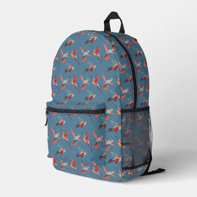 Retro Hummingbird Pattern Bedruckter Rucksack (Rückseitige Ecke Rechts)