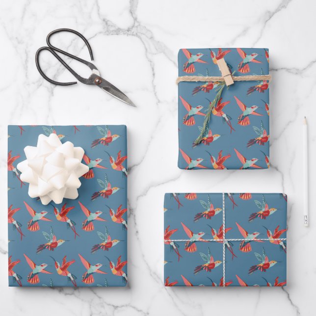 Retro Hummingbird Pattern Geschenkpapier Set (Vorderseite)