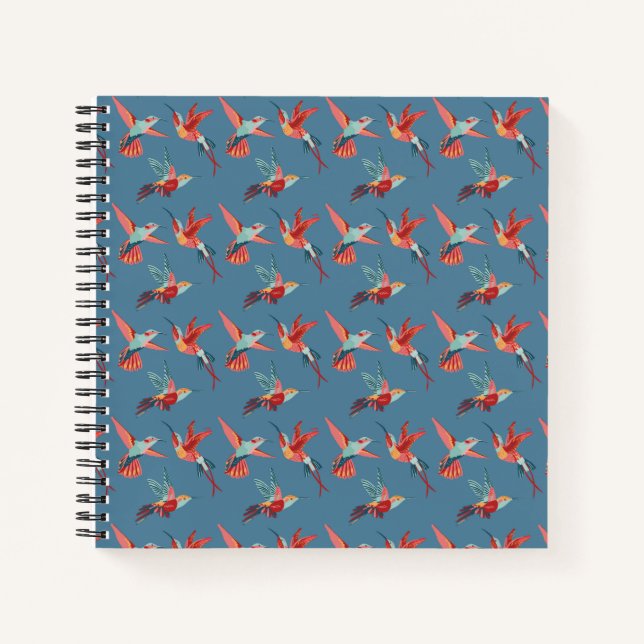 Retro Hummingbird Pattern Notizbuch (Vorderseite)