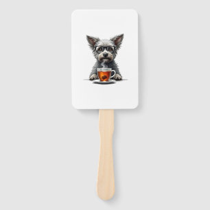 Retro-Hund hält Tee mit Brille Retro-Haustier-Illu Fächer