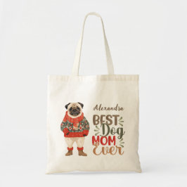 Retro Hund Mama Wasserfarben Mops kundenspezifisch Tragetasche