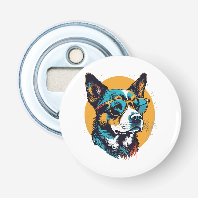 Retro Hund mit Sonnenbrille Flaschenöffner (Vorderseite)
