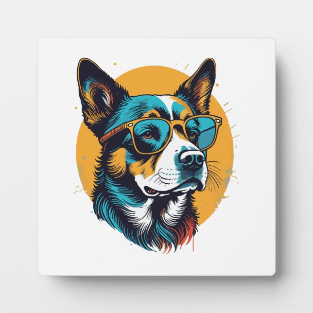 Retro Hund mit Sonnenbrille Fotoplatte (Vorderseite)