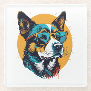 Retro-Hund mit Sonnenbrille Glasuntersetzer