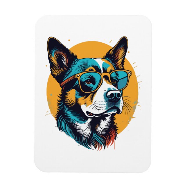 Retro Hund mit Sonnenbrille Magnet (Vertikal)