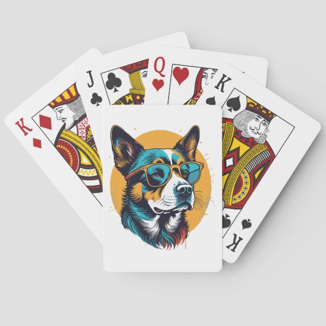Retro Hund mit Sonnenbrille Spielkarten (Rückseite)
