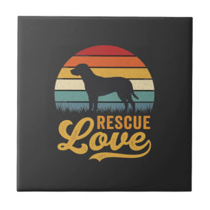 Retro-Hund Sonnenuntergang Rescue Love_1 Fliese