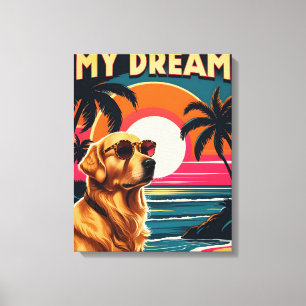 Retro-Hundesonnenbrille Strand im Sonnenuntergang  Leinwanddruck