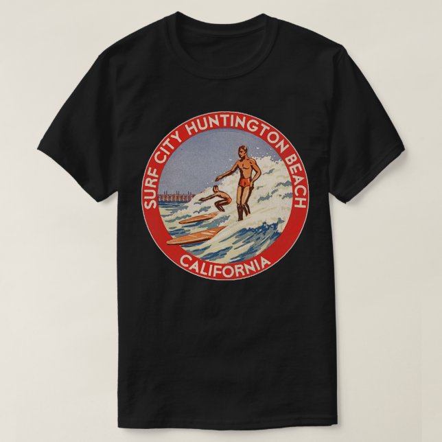 Retro Huntington Beach CA 70er Surf City Souvenir T-Shirt (Design vorne)