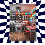 Retro Hütte Kitsch Küche Weihnachten Karte<br><div class="desc">Wir wünschen Ihnen ein herzliches und gemütliches Weihnachtsfest und ein glückliches Neues Jahr. Der Innentext kann personalisiert sein,  sodass Sie Ihren Namen hinzufügen können,  wenn Sie gewollt oder den Gruß ändern. Niedliche,  altmodische Küche in Rot,  Schwarz und Weiß,  voll von Feriendekorationen,  Kränzen und Weihnachtsbeleuchtung.</div>