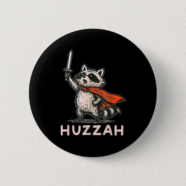 Retro Huzzah Raccoon Knight Funny Sword Meme Quote Button (Vorderseite)