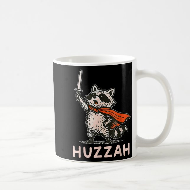 Retro Huzzah Raccoon Knight Funny Sword Meme Quote Kaffeetasse (Rechts)