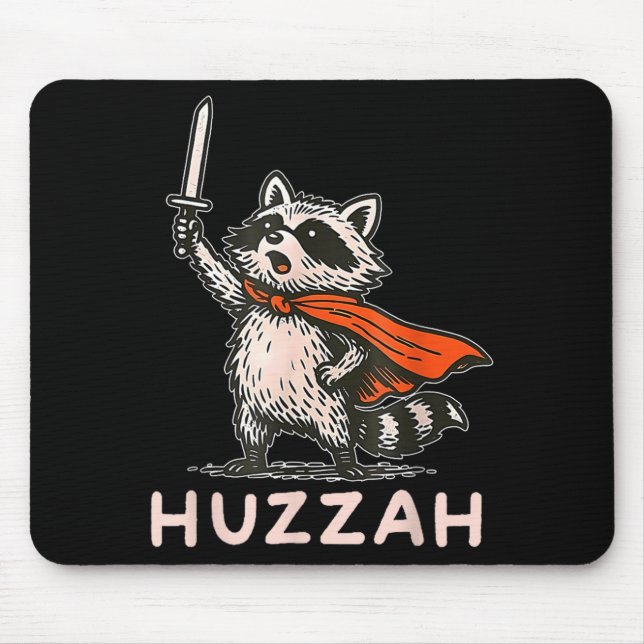 Retro Huzzah Raccoon Knight Funny Sword Meme Quote Mousepad (Vorne)
