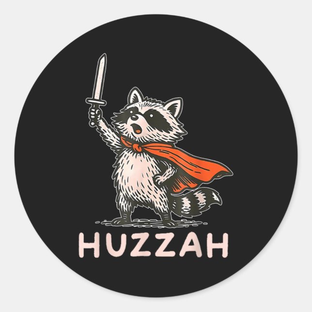 Retro Huzzah Raccoon Knight Funny Sword Meme Quote Runder Aufkleber (Vorderseite)