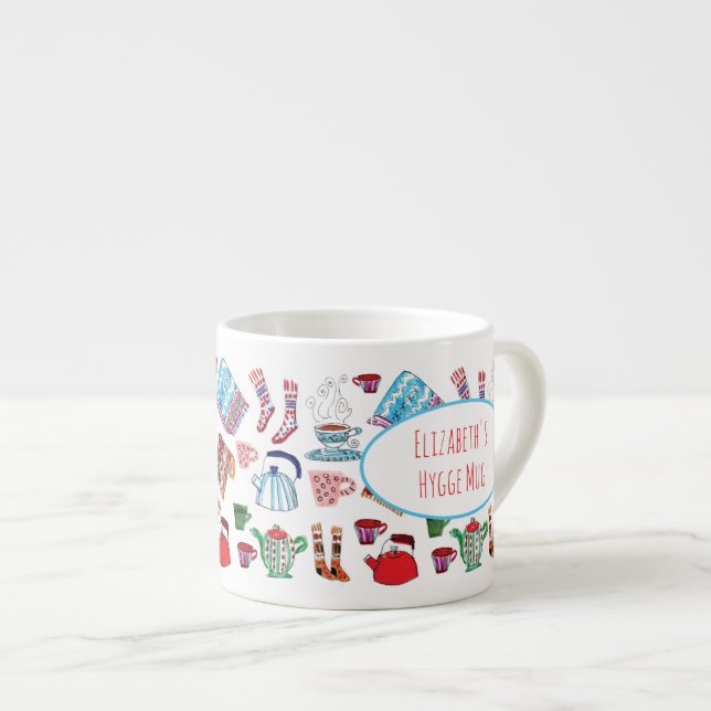 Retro Hygge Hand Drawing Personalisiert Winter Espressotasse (Vorderseite Rechts)