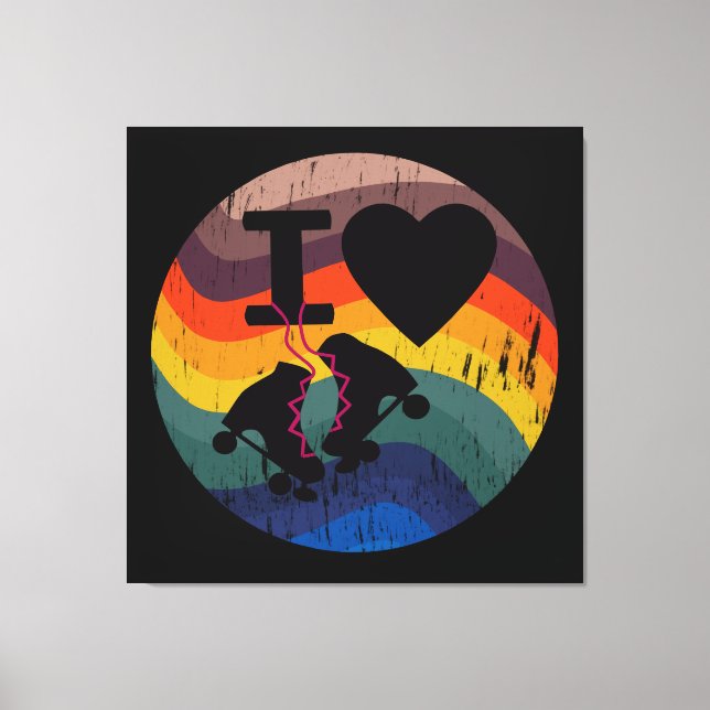 Retro I Liebe Roller Skaten Distressed Look Leinwanddruck (Vorderseite)