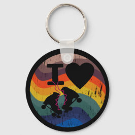 Retro I Liebe Roller Skaten Distressed Look Schlüsselanhänger