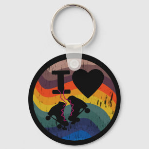 Retro I Liebe Roller Skaten Distressed Look Schlüsselanhänger