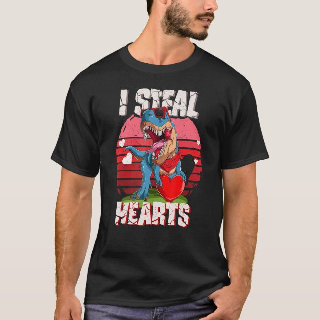 Retro I Steal Hearts Valentines Day Dinosaur Boys  T-Shirt (Vorderseite)