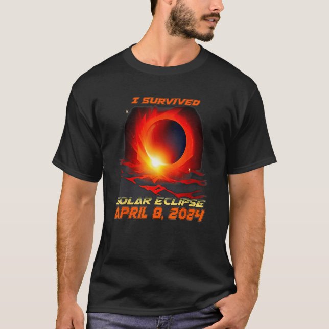 Retro I Survived Total Solar Eclipse 2024 T-Shirt (Vorderseite)