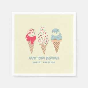 Retro Ice Cream Cone 100th Birthday Custom Serviette