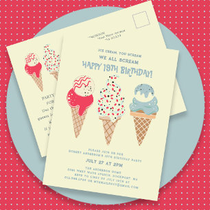 Retro Ice Cream Cone 19. Geburtstag Einladung Postkarte