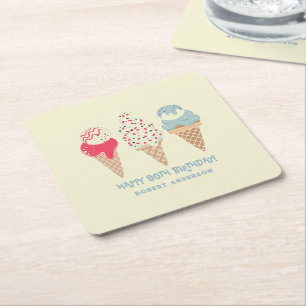 Retro Ice Cream Cone 90. Geburtstag Custom Rechteckiger Pappuntersetzer