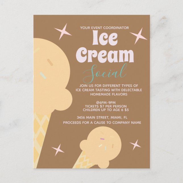 Retro Ice Cream Cone Social Flyer Invitation (Devant)