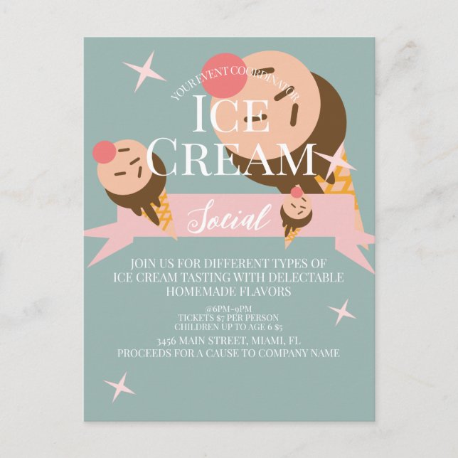 Retro Ice Cream Social Flyer Einladung Postkarte (Vorderseite)