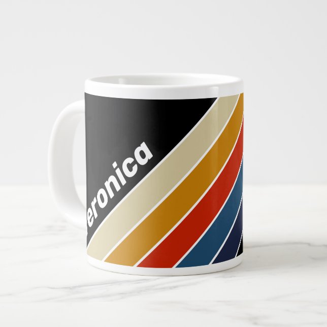 Retro Ice Rainbow Striped with Name Jumbo-Tasse (Vorderseite Links)