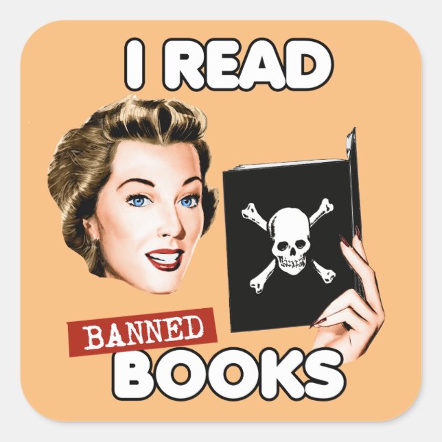 Retro Ich las verbotene Bücher Quadratischer Aufkleber (Vorderseite)