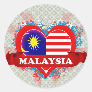Retro Ich liebe Malaysia Runder Aufkleber