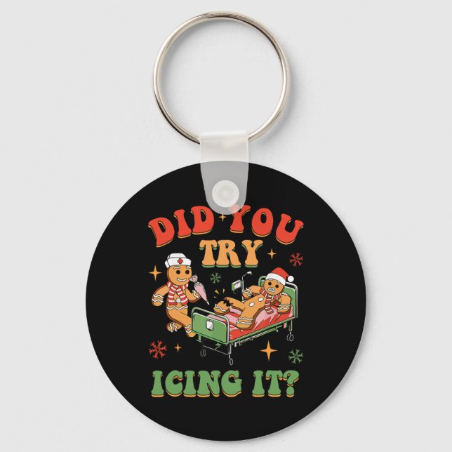 Retro ICU Nurse Weihnachtsgingerbrot Haben Sie ver Schlüsselanhänger (Vorderseite)