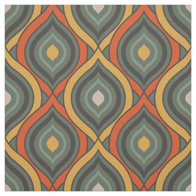Retro Ikat Green Orange Gold Muster Stoff (Muster)