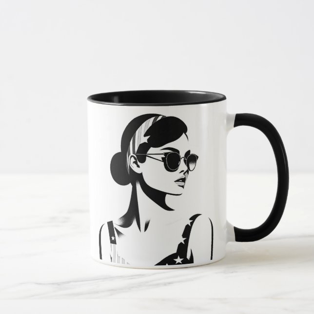 Retro-Ikone in Schwarz-Weiß, zeitlose Eleganz. Tasse (Rechts)