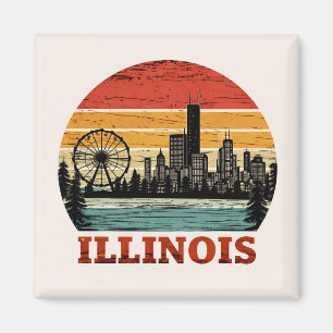 Retro Illinois Chicago Skyline Vintage Sonnenunter Magnet
