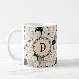 Retro Illustration Cats Monogramm Kaffeetasse