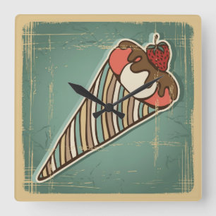 Retro Illustration der Eiscreme Quadratische Wanduhr