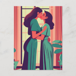 Retro-Illustration des lesbischen Ehepaares Postkarte