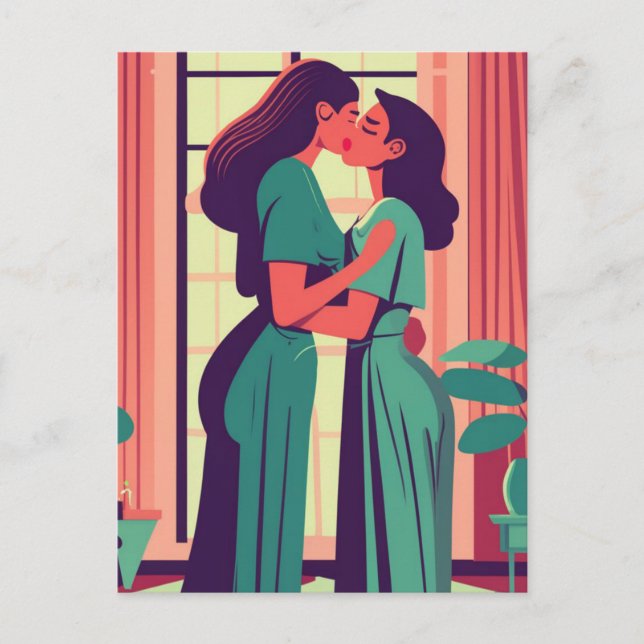 Retro-Illustration des lesbischen Ehepaares Postkarte (Vorderseite)