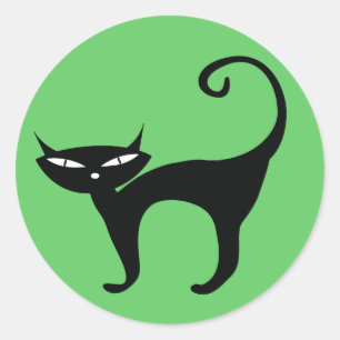 Retro-Illustration einer schwarzen Katze Runder Aufkleber