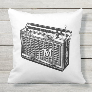 Retro Illustrations-Radio-Monogramm außerhalb des Kissen