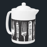 Retro Illustriert Cutlery Art<br><div class="desc">Stilvolles und einzigartiges Schwarz-Weiß-Design von Retro-illustrierten Besteck auf kleinem Teekessel.</div>
