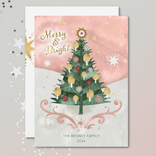 Retro Illustriert Tree Merry & Bright Christmas Feiertagskarte